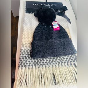 Vince Camuto Black Knit Beanie with Pom Pom